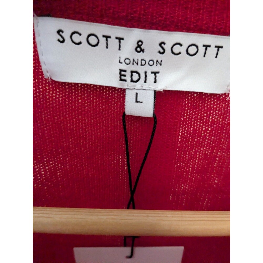 Scott & Scott London NWT Red Crew Neck Black Bows Wool Cashmere Sweater L - Picture 6 of 6
